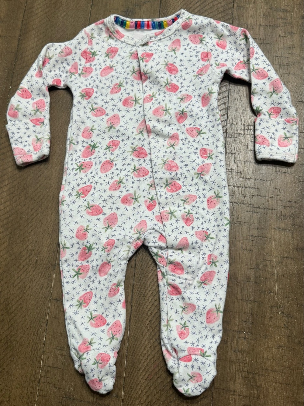 Magnetic Me Strawberry Print Footed Onesie 100% Organic Cotton| 0-3 Months
